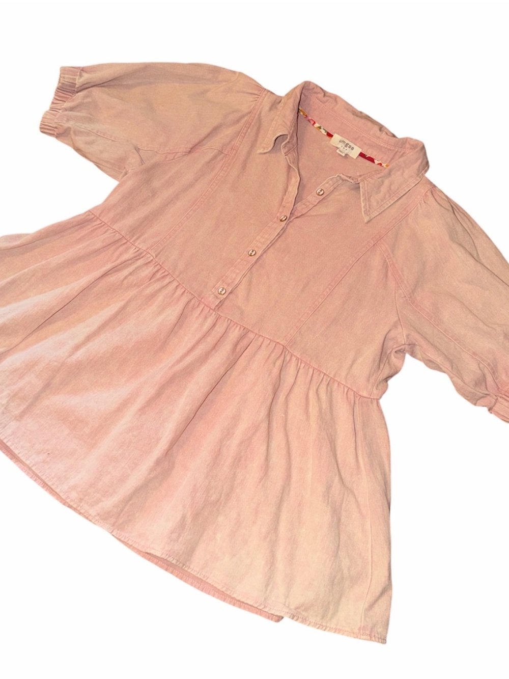 Umgee Light Pink Mineral Wash Peplum Button-Front Top